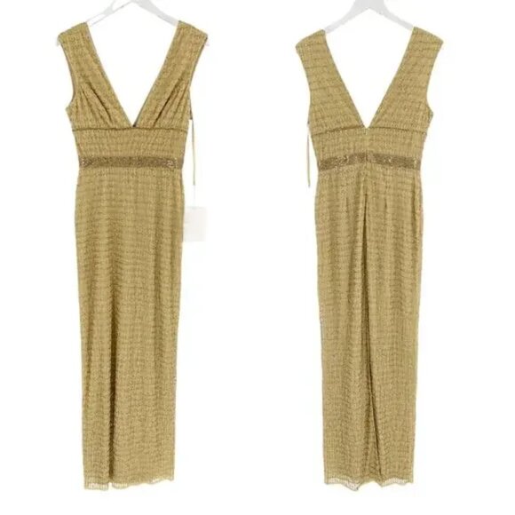 NEW $598 Mac Duggal 5625 Size 12 Gold Beaded V-Neck Column Long Maxi Gown Dress - Picture 6 of 7